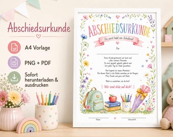 Kindergarten Graduation Certificate A4 | You'll soon be starting school | Back-to-school gift | PNG PDF printable template