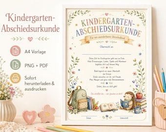 Kindergarten Farewell Certificate A4 | Certificate for Preschool Children | Daycare Farewell Gift | Hedgehog PNG PDF Print Template
