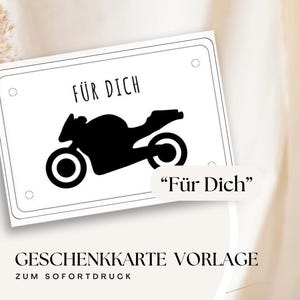 Für Dich Geschenkkarte Motorrad – Gutschein Vorlage zum Ausdrucken, Männergeschenk, Biker Karte, Sofortdownload PDF PNG JPG