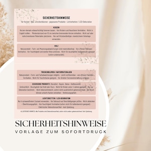 Elegante Sicherheits­hinweise Karte zum Ausdrucken für Etsy Handmade Verkäufer
