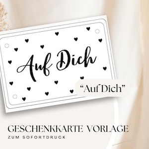 Auf Dich Geschenkkarte zum Ausdrucken – Gutschein Vorlage mit Herzen Liebevolle Karte für Valentinstag Jahrestag Hochzeit Sofortdownload