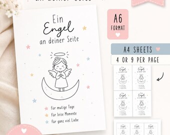 An Angel by Your Side – Encouragement Card for Printing | A6 + A4 Print Sheet with 4 + 9 Cards | PDF & PNG Download