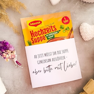 Hochzeitssuppe Verpackung zum Ausdrucken, DIY Hochzeitsgeschenk mit Humor, Printable Tütensuppen Karte, witzige Hochzeitsidee