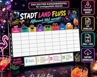City, Country, River Afterwork | Printable Party Game | Girls' Night Out Game | A4 PDF PNG