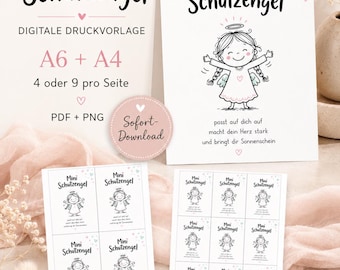 Mini Guardian Angel Card for Printing | Encouragement for Children | A6 + A4 Print Sheet 4 & 9 Cards | PDF PNG Download