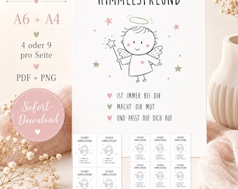 Little Friend of Heaven Printable Card | Guardian Angel & Encouragement for Children | A6 + A4 with 4 or 9 Cards | PDF PNG