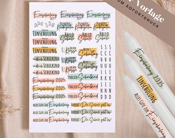 School enrollment PDF template candle tattoo candle stickers / candles, school enrollment 2025, finally school, goodbye kindergarten, finally schoolchild