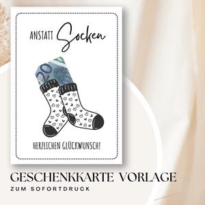 Plantilla de regalo en efectivo en lugar de calcetines: idea de regalo divertida para imprimir (PDF, JPG, PNG): tarjeta de cumpleaños, regalo para hombres