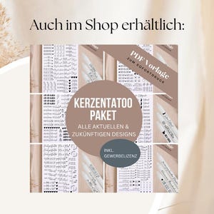 May include: A product image featuring a collection of candle tattoo designs. The image includes text that reads "PDF Vorlage zum Sofortdruck" and "KERZENTATOO PAKET". The designs are displayed on a light-colored background.