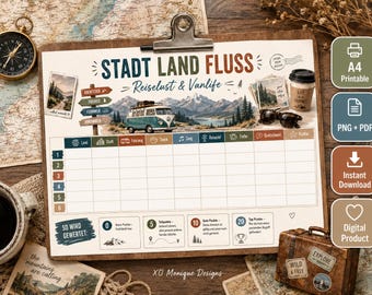 City Country River Travel Game PDF | Wanderlust & Vanlife | Printable Road Trip Game | A4 PNG Instant Download