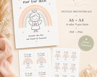An Angel Just for You | Printable Card | Guardian Angel Printable | A6 + A4 Print Sheet 4 & 9 Cards | PDF PNG Download