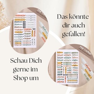 May include: Two sticker sheets with various phrases in different fonts and colors, including "Mom," "Best Mom," and "Thank you." The image also features the text "Das k&ouml;nnte dir auch gefallen!" and "Schau Dich gerne im Shop um."