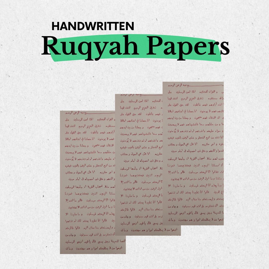 Handwritten Quran Ruqyah Papers Written With SAFFRON Ink Against Black