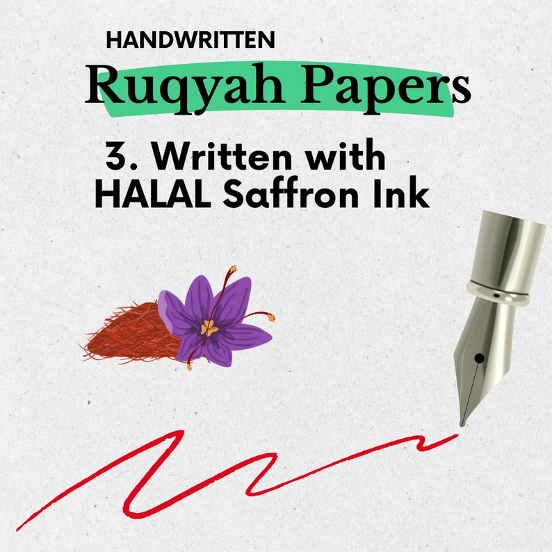 Handwritten Quran Ruqyah Papers Written With SAFFRON Ink Against Black