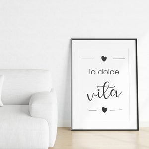 Póster de La Dolce Vita con cita italiana, Arte de la pared Decoración minimalista, Arte impreso de afirmación positiva