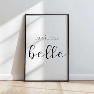 La Vie Est Belle French Quote, Positive Affirmation Wall Art, Modern Typography Print, Life Quote Art