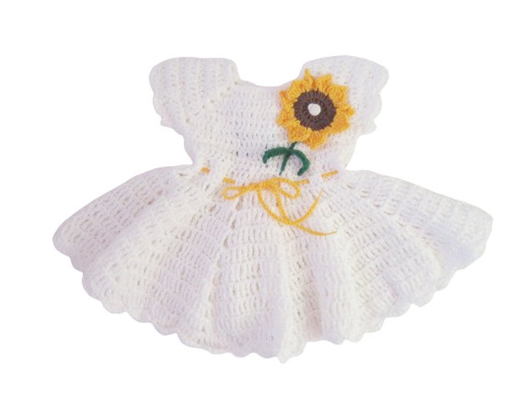 Crochet White Baby Dress Whit Sunflower, Baby Shower Dress Newborn Girl