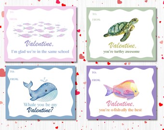 Printable Marine Animal Valentine's Day Cards