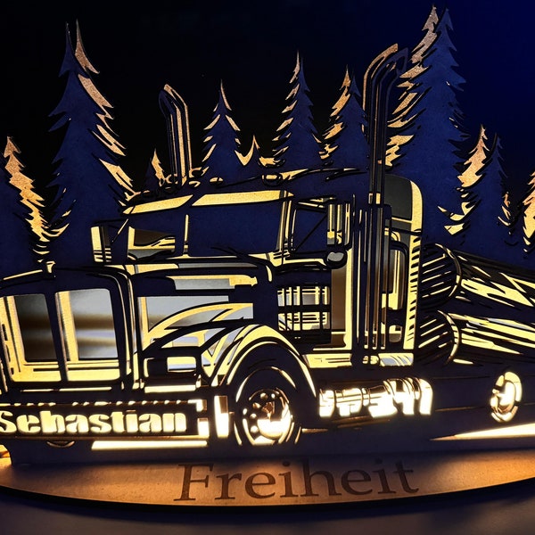 Lkw Holz (auf Wunsch für Aufpreis personalisiert )Fahrer Holzfäller Säge Geschenk LED Licht Lampe Leuchte Männer