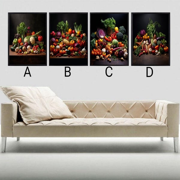 Affiche ou Cadre Légumes du Jardin, à l'unité ou le lot des 4, avec ou sans personnalisation, possible en téléchargement