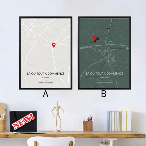 Affiche ou Cadre Personnalisé pour Couple, Carte rencontre, possible en téléchargement