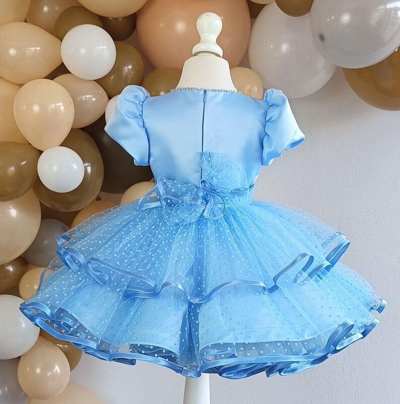Light Blue Tulle Cloud. Flauer Girls Dress. Baby Wedding Dress. Photo