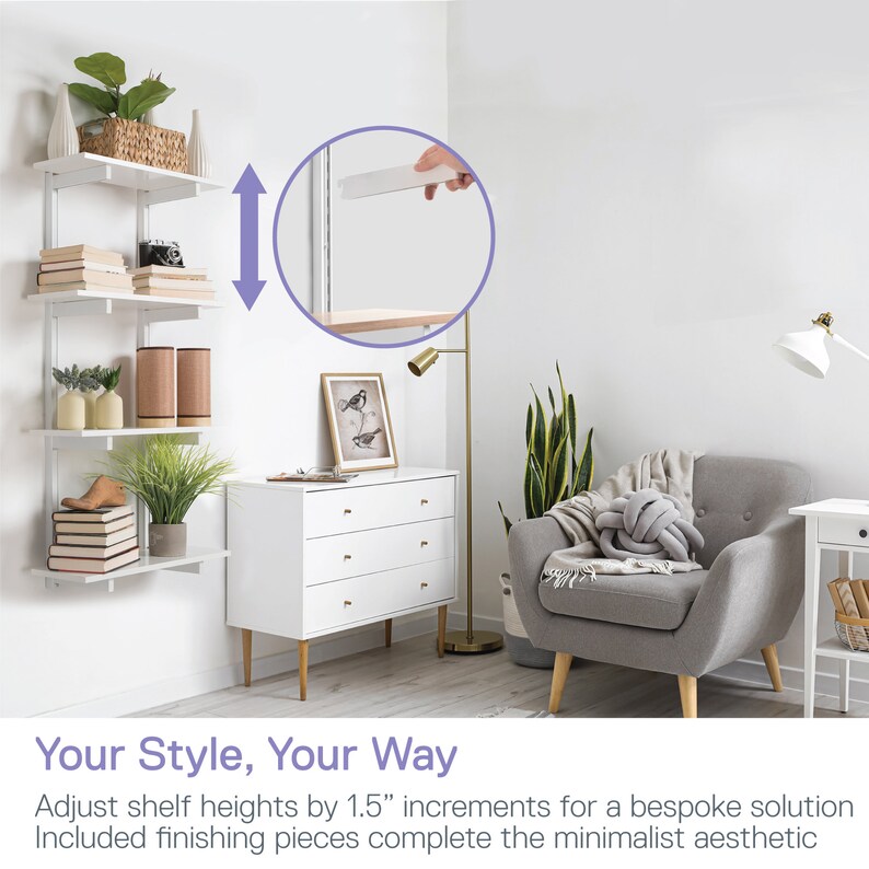 Minimalistic Metal Floating Shelf Brackets, Fully Adjustable 8inch