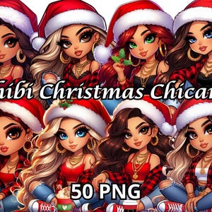 Chibi Kerstmis Chicana, 50 PNG, Feliz Navidad Latina Png, Chicana Clipart, Latina Clipart, Latina Vrouw Png, Chicana Png, Chibi Girl Png