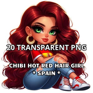 20 Chibi Hot Red Hair Girl - Spanje, prachtig Spaans meisje, Spanje Png, Latina Png, Chibi Girl Png, Spanje Clipart, trots Spaans meisje, Chibi Png