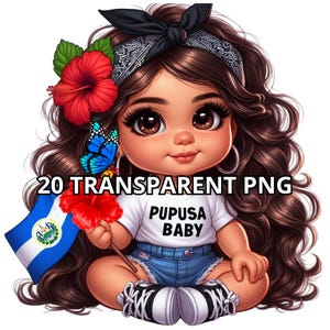 20 Cute Chibi Salvadoran Baby Girl Png, Pupusa Baby Png, El Salvador Png, El Salvador Clipart, Salvadoran Png,Salvadoran Flag,Chibi Girl Png
