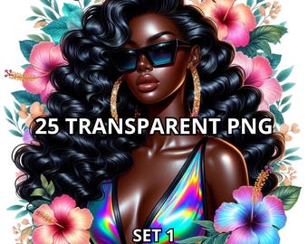 25 Summer Black Woman Set 1, Black Girl Png,Black Girl Magic Png,Black Queen Png,Afro Girl Png,Melanin Queen Png,Afro Queen Png,Summer Vibes
