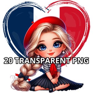 Chibi Super Cute Français Blonde Baby Girl Clipart, 20 Png, France Png, France Flag Png, France Clipart, Chibi Girl Png, Chibi Français Girl Png
