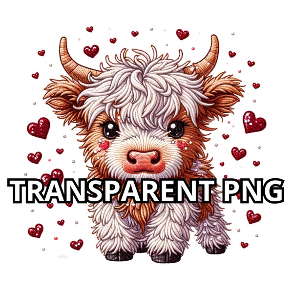 Embroidered Sweet Adorable Baby Highland Cow Clipart, Transparent Png, Highland Cow Png, Cow Clipart, Cow Png, Boujee Png, Bougie Png