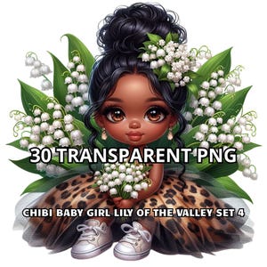 30 Chibi Baby Mädchen Maiglöckchen Set 4, Chibi Mädchen Clipart, Chibi Mädchen Png, Schwarzes Mädchen Clipart, Kleines Schwarzes Mädchen Clipart, Schwarzes Mädchen Png