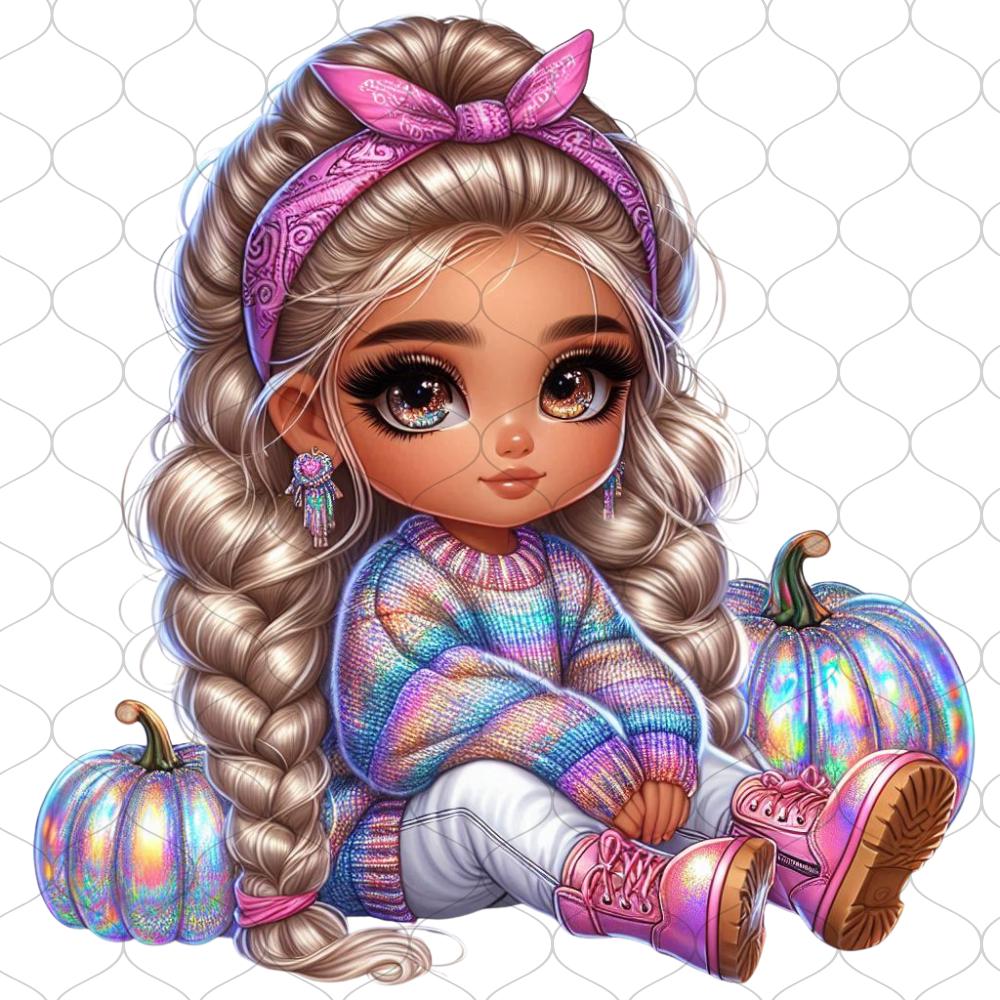 20 Holographic Iridescent Autumn Chibi Baby Girl Set 1, Autumn Png ...