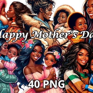 Feliz Dia das Mães, 40 PNG, Clipart de Dia das Mães, Dia das Mães, Clipart de Mãe, Mãe e Filho, Clip Art de Dia das Mães, Clipart de Mulheres Negras, Mãe