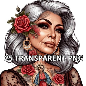 Abuela entintada, 25 PNG TRANSPARENTE, Mamá entintada, Mujer Chicana Png, Mujer Latina Png, Chicana Clipart, Abuela Latina, Mamá Latina, Chicana Png