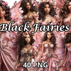 Fate nere, 40 PNG, Clipart fata, Png fata, Fata nera, Clipart ragazza nera, Juneteenth Png, Ragazza nera magica Png, Png afroamericano