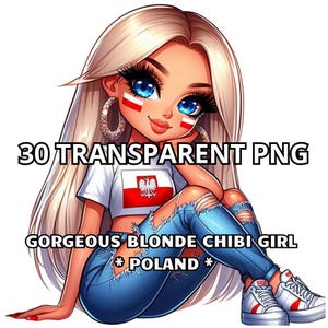 Gorgeous Blonde Chibi Girl - Poland,30 PNG, Polish Girl Png, Poland Png, Polish Pride Png, Poland Clipart, Chibi Girl Png, Proud Polish Girl