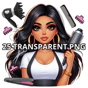 25 Cliparts de Cabeleireiros de Cabelo Preto Chibi, PNG de Cabeleireiro, Ilustração de Garota de Salão, Cabeleireiro Chibi, Clipart de Estilista, Ilustração de Cabeleireiro