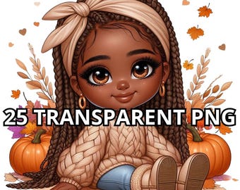 Otoño Chibi Super lindo negro niña png, 25 PNG, chica negra clipart, pequeña niña negra clipart, chica negra png, chica chibi png, otoño png