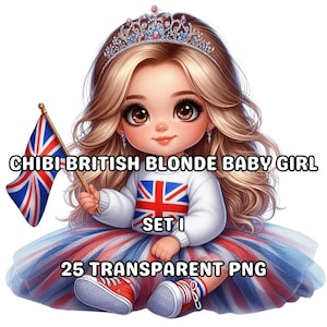 25 Mignon Chibi British Blonde Baby Girl Set 1, Chibi Girl Png, Chibi Dolls Png, British Chibi, UK Chibi, London Girl, Cute British Girl, UK Png