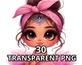 Chibi Cute Latina Baby Girl Ballerina Png,30 Png,Latina Princess Clipart,Hispanic Girl Png,Chibi Girl Clipart,Chibi Girl Png,Chibi Dolls Png