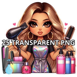 25 cliparts de coiffeuse blonde chibi, clipart de coiffeuse, illustration de coiffeuse, coiffeuse chibi, clipart de styliste, illustration de coiffeur
