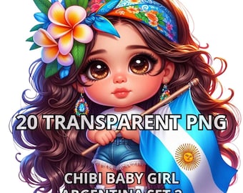 20 Chibi Cute Baby Girl Clipart - Argentina Set 2, Argentina Png, Latina Png, Chibi Girl Png, Argentina Clipart, Cute Latina Baby Girl Png