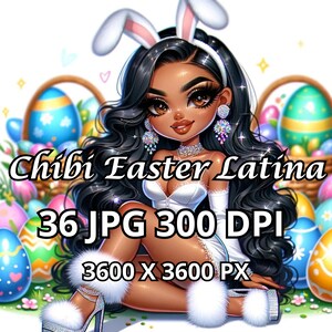 36 Chibi Easter Latina, Solo FILE JPG, Chibi Dolls Png, Chibi Girl Png, Latina Woman Png, Latina Clipart, Clipart di Pasqua, Cute Easter Png