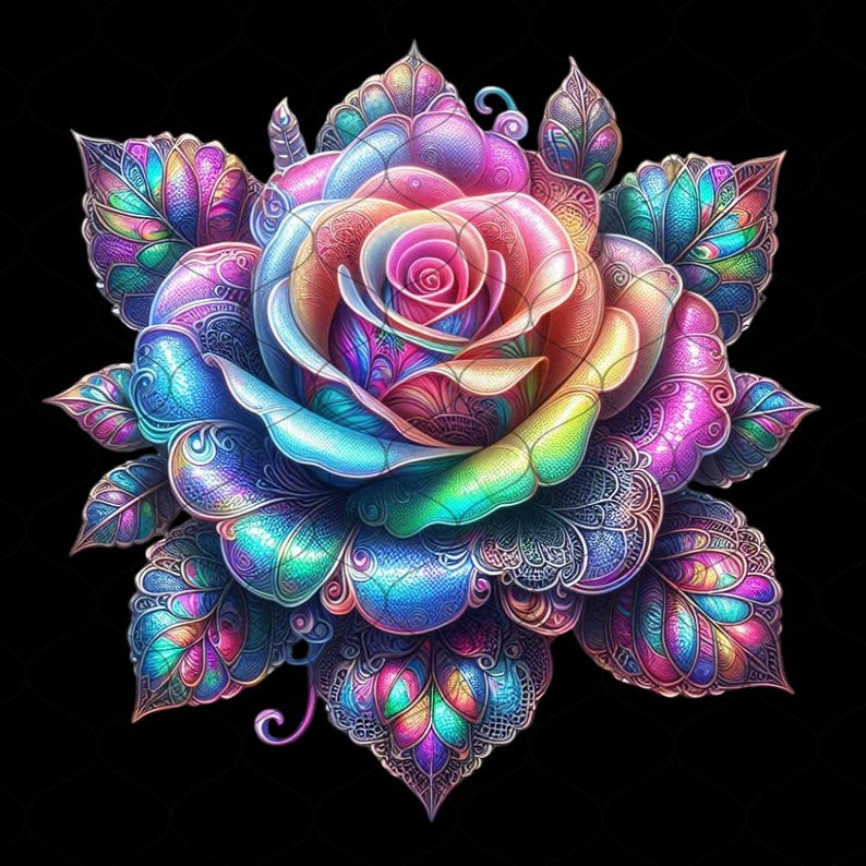 Iridescent Roses Iridescent Holographic Roses Lace Leaves, 35 PNG, Roses Clipart, Roses ...