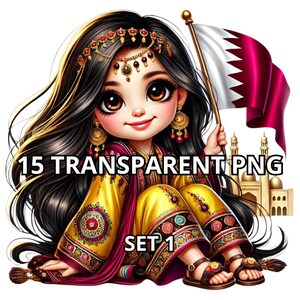 Super lindo Chibi Qatar Baby Girl Png Set 1, 15 PNG TRANSPARENTE, Qatar Png, Bandera de Qatar Png, Qatar Clipart, Qatar Girl Png, Qatar Girl Clipart