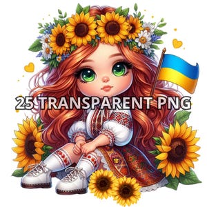 Chibi schattig Oekraïens rood haar baby meisje clipart, 25 PNG, Oekraïne PNG, vlag van Oekraïne, Oekraïens meisje PNG, Oekraïne clipart, Chibi meisje clipart