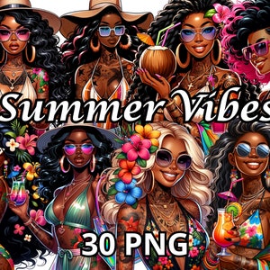 Summer Vibes Clipart, 30 PNG, Summer Girls Clipart, Beach Girls Clipart, Summer Clipart, Mujer Tatuaje, Chica Tatuaje, Chica Negra Tatuada